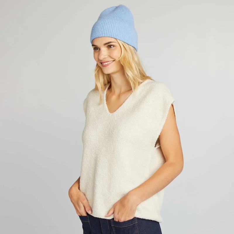 Kiabi Sleeveless Bouclé Knit Jumper Beige