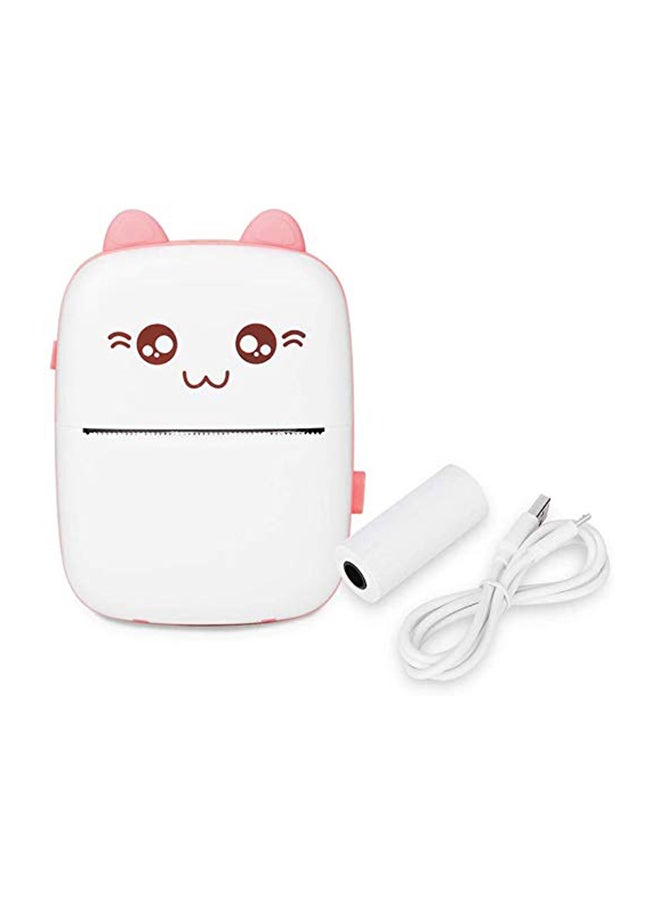 Mini Portable Thermal Printer with 1 Roll Paper Pink/White - Image 1