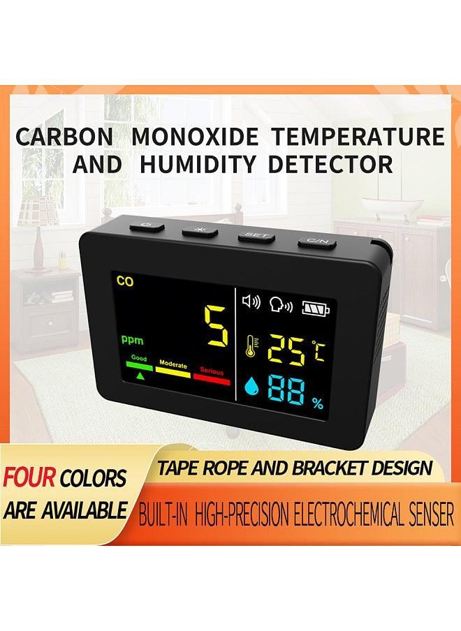 Generic - Portable Air Quality Meter 3in1 CO Temperature and Humidity Tester Color Screen Carbon Monoxide Detector with Voice Alarm and Electric Quantity Display Function - Image 1