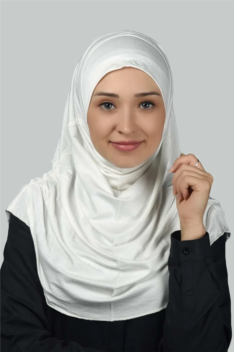 التوبة Ready-made Turban Gathered Pleated Practical Scarf Hijab Hijab - Prayer Cover - Ecru