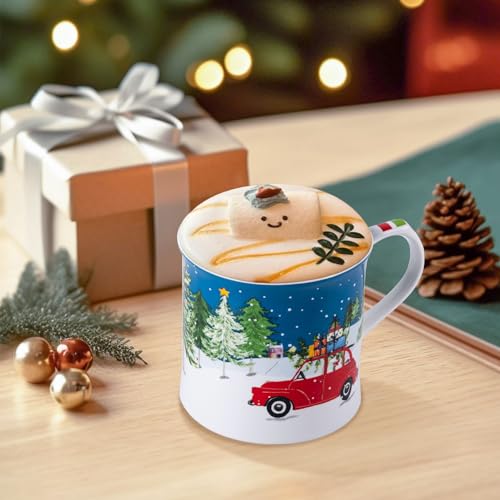 MFoffice 12 oz Christmas Car Coffee Mug, Festive New Bone China Mug with A Red Beetle in Snowy Winter Scene, Holiday Gift for Car Lovers, Kids & Family, Designed in England by Harvest Green Studio - Image 2