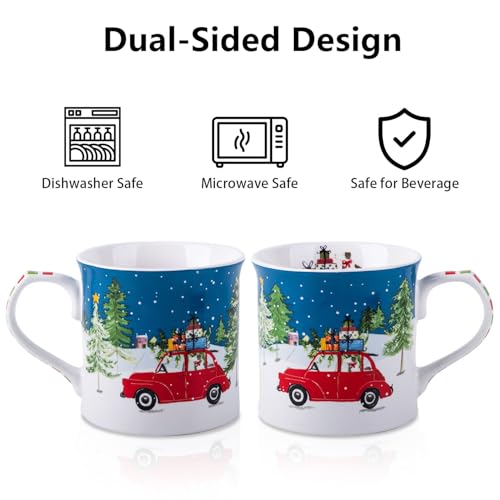MFoffice 12 oz Christmas Car Coffee Mug, Festive New Bone China Mug with A Red Beetle in Snowy Winter Scene, Holiday Gift for Car Lovers, Kids & Family, Designed in England by Harvest Green Studio - Image 5