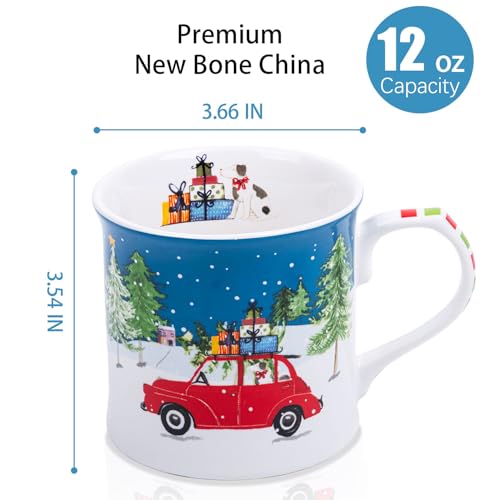 MFoffice 12 oz Christmas Car Coffee Mug, Festive New Bone China Mug with A Red Beetle in Snowy Winter Scene, Holiday Gift for Car Lovers, Kids & Family, Designed in England by Harvest Green Studio - Image 3