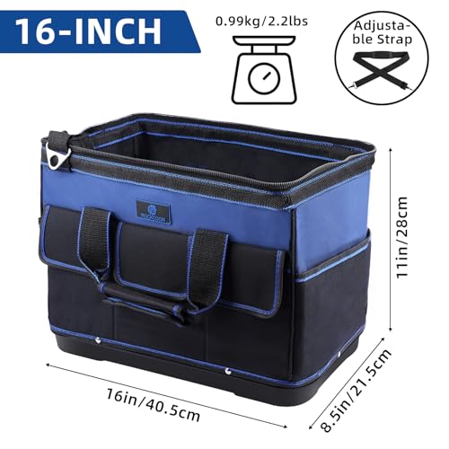 ROCKCOON Tool Bag 16 Multipocket Tool Organizer with Water Proof Plastic Base Heavy Duty Tote with Shoulder Strap for Tool Storage Black Blue - Image 3