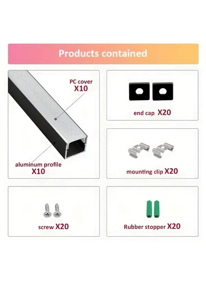 10pcs 1 65ft 0 5m 12x10mm Black Aluminum U Shaped LED Channel System With Spotless Opal Diffuser Cover Mounting Clip And End Cap Easy Cut And Install Profile - Image 2