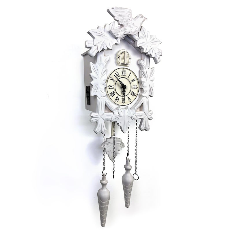 Rylai Cuckoo Clock Large Wooden Wall Clock Handcrafted 13x9.5 Inch (White) - Image 1
