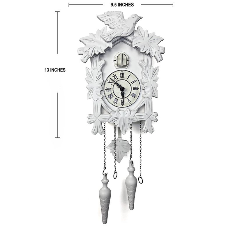 Rylai Cuckoo Clock Large Wooden Wall Clock Handcrafted 13x9.5 Inch (White) - Image 2