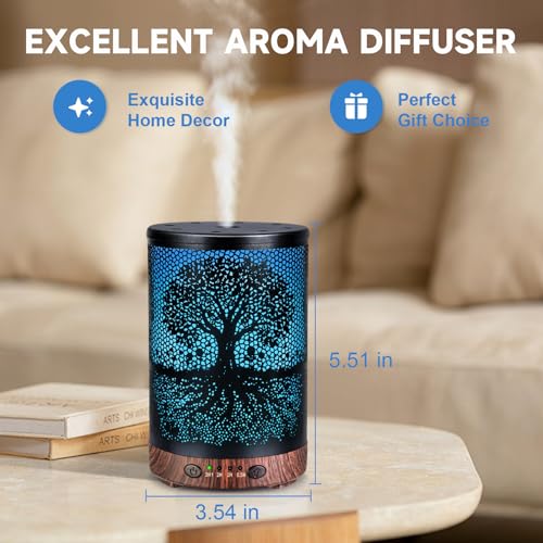 JOYOLO Essential Oil Diffuser 120ML Metal Aromatherapy Diffuser with Timer Cool Mist Humidifier with Auto ShutOff 7 Color Lights for Home Office Spa Life Tree - Image 3