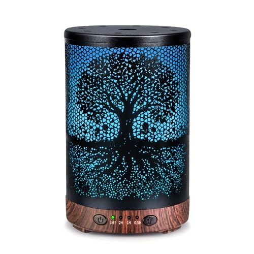 JOYOLO Essential Oil Diffuser 120ML Metal Aromatherapy Diffuser with Timer Cool Mist Humidifier with Auto ShutOff 7 Color Lights for Home Office Spa Life Tree - Image 1