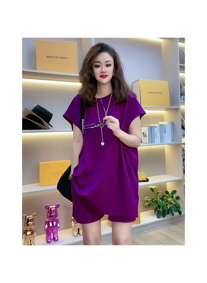 New Fashion Women's Plus Size Short-sleeved T-shirt Summer Loose Age-reducing Elegant Mid-length Top