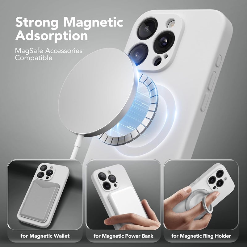 SUYDANBOX Magnetic for iPhone 14 Pro Max Case, Compatible with MagSafe, [Full Camera Protection][Screen Protector] Silicone Shockproof Protective Phone Case for iPhone 14 Pro Max 6.7", White - Image 2