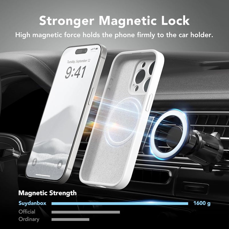 SUYDANBOX Magnetic for iPhone 14 Pro Max Case, Compatible with MagSafe, [Full Camera Protection][Screen Protector] Silicone Shockproof Protective Phone Case for iPhone 14 Pro Max 6.7", White - Image 3