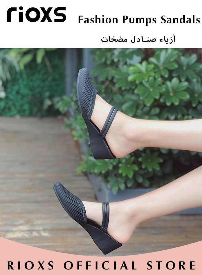 ريوكس صنادل ويدج نسائية مغلقة بمقدمة صنادل موضة خفيفة الوزن مع حزام قابل التفكيك  - Image 3