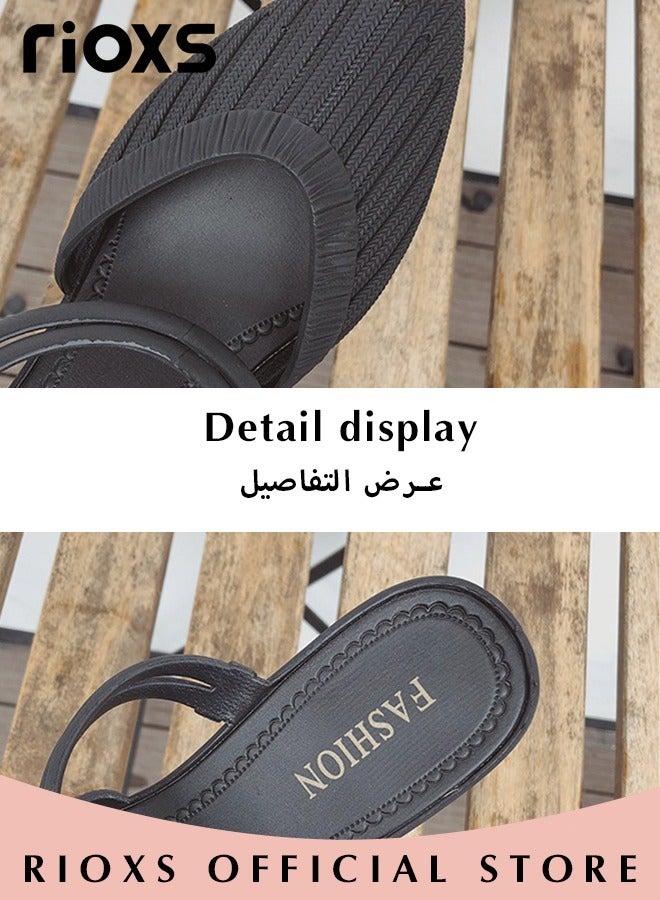 ريوكس صنادل ويدج نسائية مغلقة بمقدمة صنادل موضة خفيفة الوزن مع حزام قابل التفكيك  - Image 5