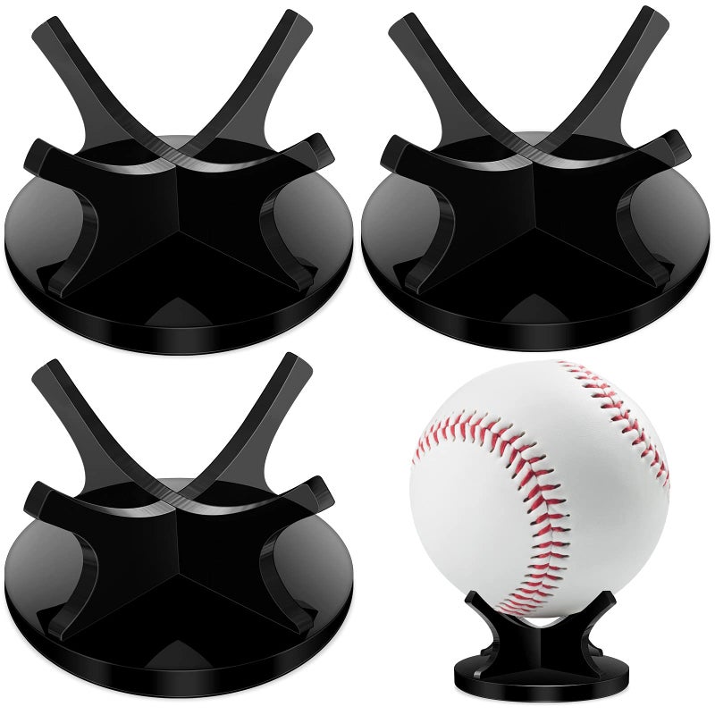 Sumind 3 Pieces Acrylic Small Ball Stand Holder Sport Ball Display Rack Baseball Display Stand with 3 Pieces NonSlip Rubber Pads for Baseball Golf Softball Tennis SpheresBlack 