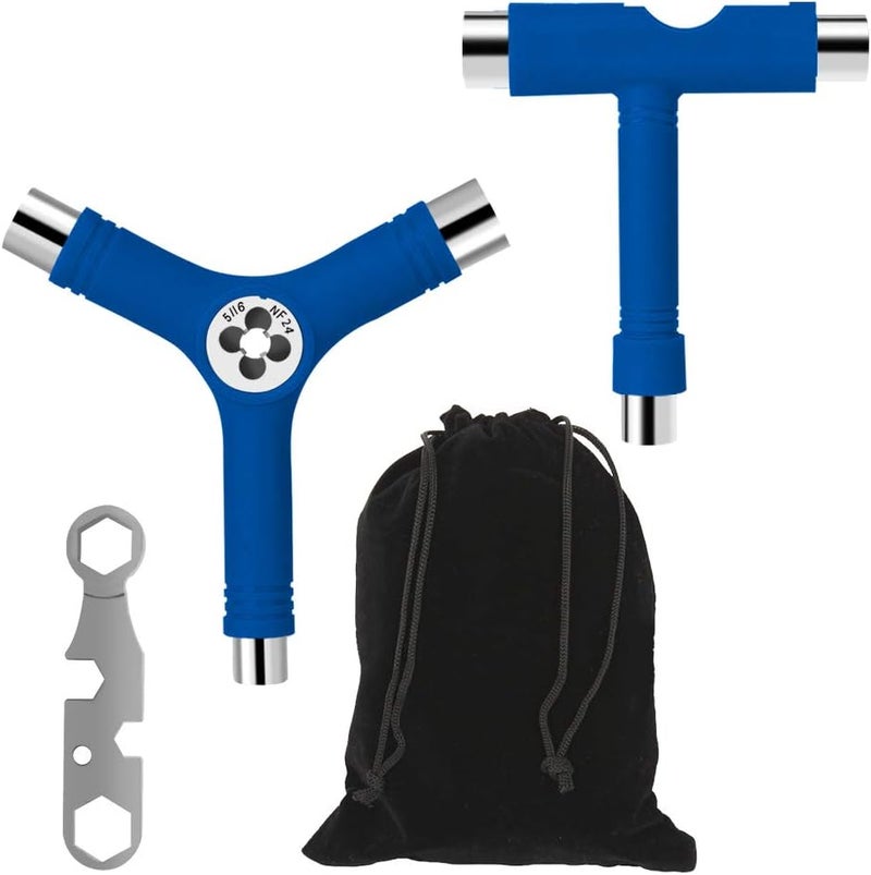 Sonku Blue All-in-One Skateboard Tool, Multifunctional Portable Skateboard T-Tool and Y-Tool Accessory with Screwdriver Wrench Storage in A Bag - Image 1