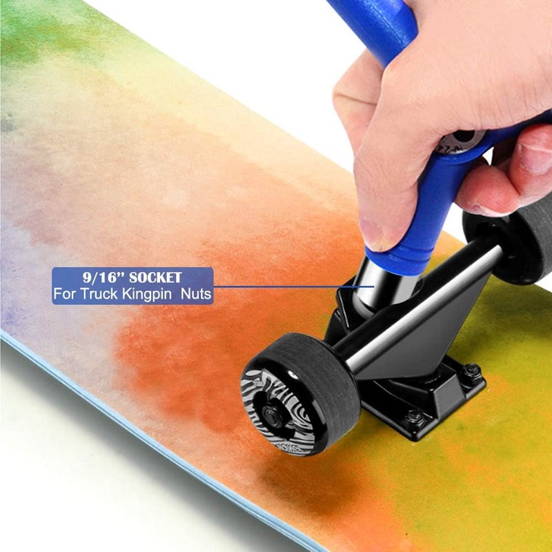 Sonku Blue All-in-One Skateboard Tool, Multifunctional Portable Skateboard T-Tool and Y-Tool Accessory with Screwdriver Wrench Storage in A Bag - Image 4