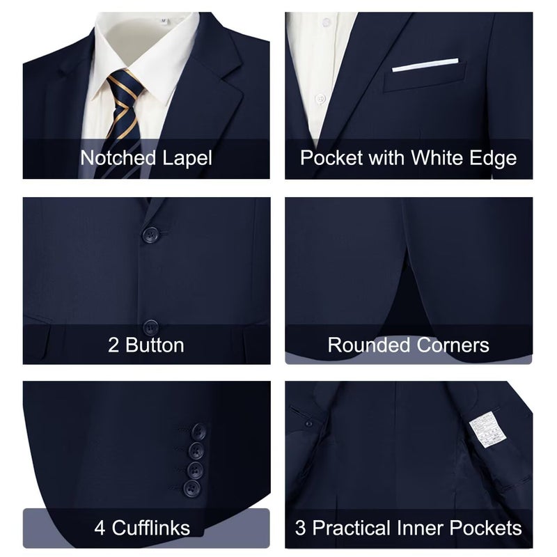 Lynerun Men's 2 Piece Suit Slim Fit Prom Suits for Men Solid Formal Suit for Party Homecoming Wedding Groom Navy Men Tuxedo L - Image 3