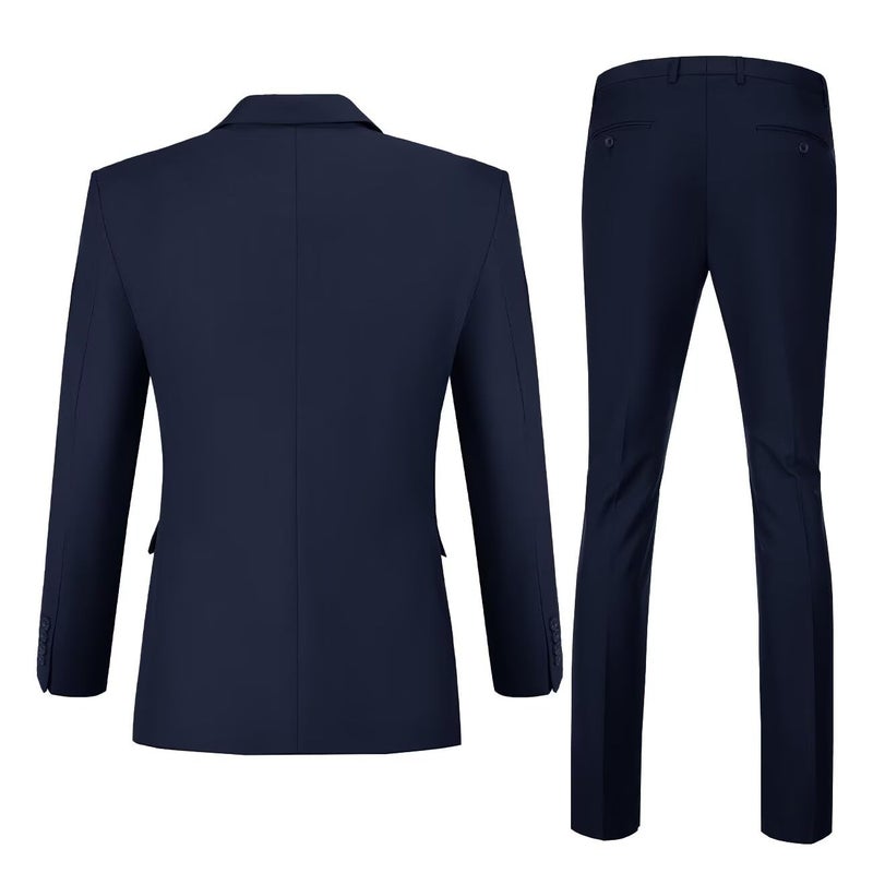 Lynerun Men's 2 Piece Suit Slim Fit Prom Suits for Men Solid Formal Suit for Party Homecoming Wedding Groom Navy Men Tuxedo L - Image 2