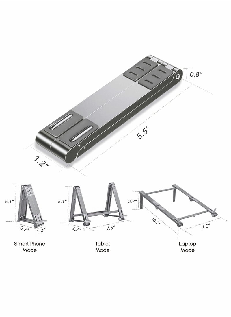 Y&D - Laptop Stand, Portable 3-in-1 Multi-Function Foldable Device Holder, Pocket Size Adjustable fit Your Phone, Tablet, and Laptop(15.6'' Below), Multi Angles Aluminum Ergonomic - Image 1