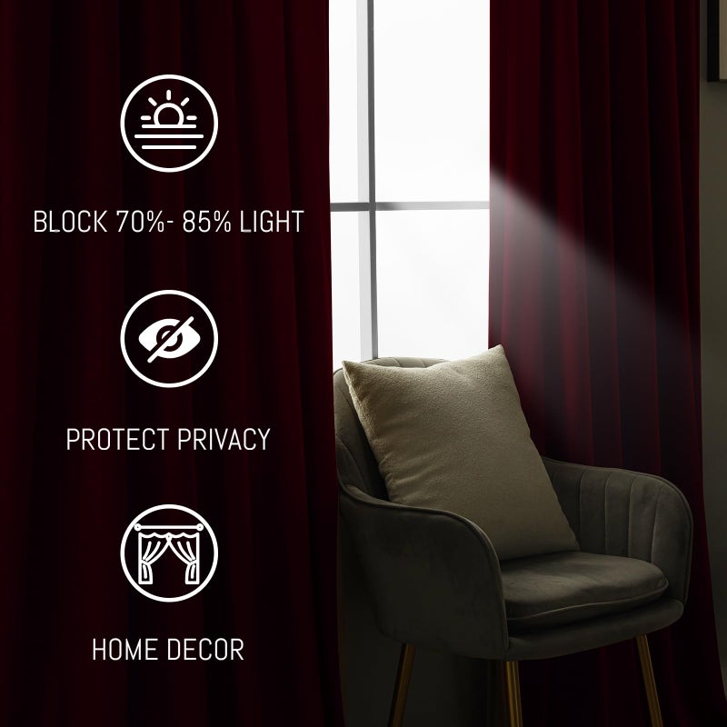 Yakamok Velvet Curtains 84 inches 2 Panels - Luxury Room Darkening Wine Red Curtains for Bedroom Living Room Thermal Insulated Super Soft Window Drapes Rod Pocket, Wine Red, W52 x L84 inches - Image 3