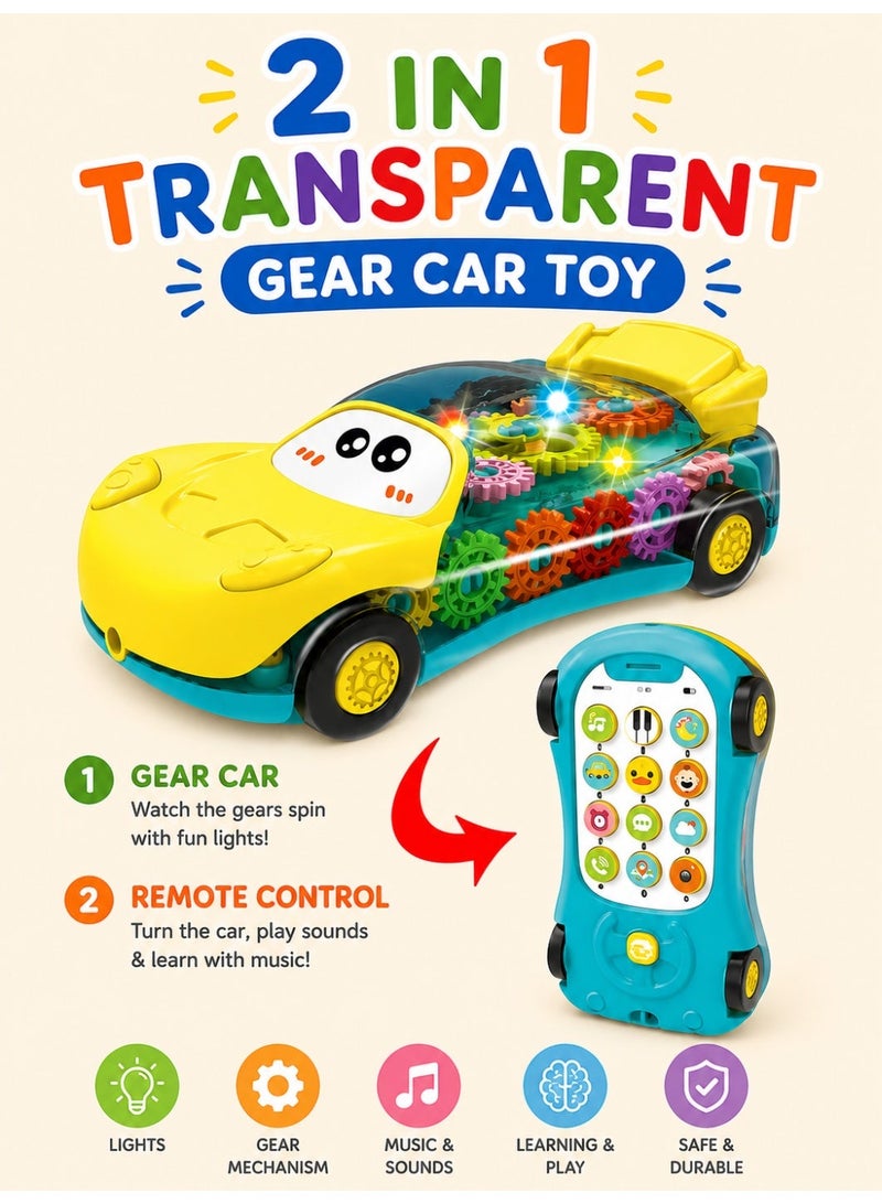 UV Enterprises 2 in 1 Transparent Gear Car Toy Phone for Kids Boys & Girls | Educational Learning Toy | Interactive Preschool Activity Game - Image 1