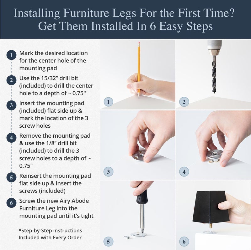 Airy Abode Premium Black Square Furniture Legs (Full Install Kit) - Pick Your Size and Color - Image 5