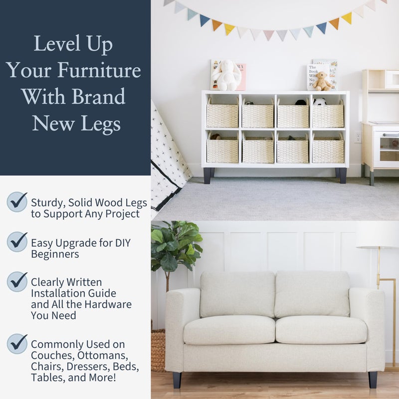 Airy Abode Premium Black Square Furniture Legs (Full Install Kit) - Pick Your Size and Color - Image 2