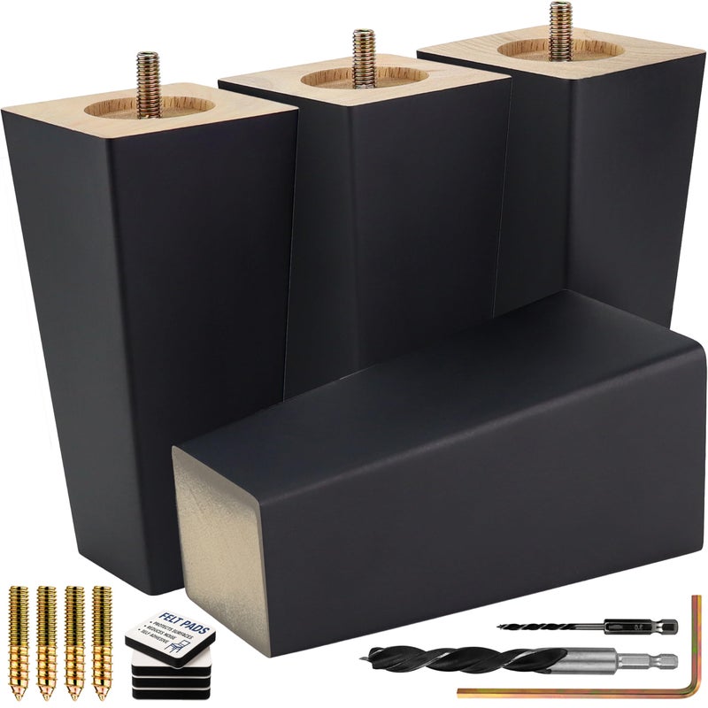 Airy Abode Premium Black Square Furniture Legs (Full Install Kit) - Pick Your Size and Color - Image 1