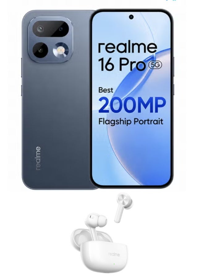 ريل مي 16 Pro 5G ثنائي الشريحة 12GB RAM 256GB Pebble Grey مع هدية مجانية T200X (قد يختلف لون الهدية) - نسخة الشرق الأوسط - Image 1