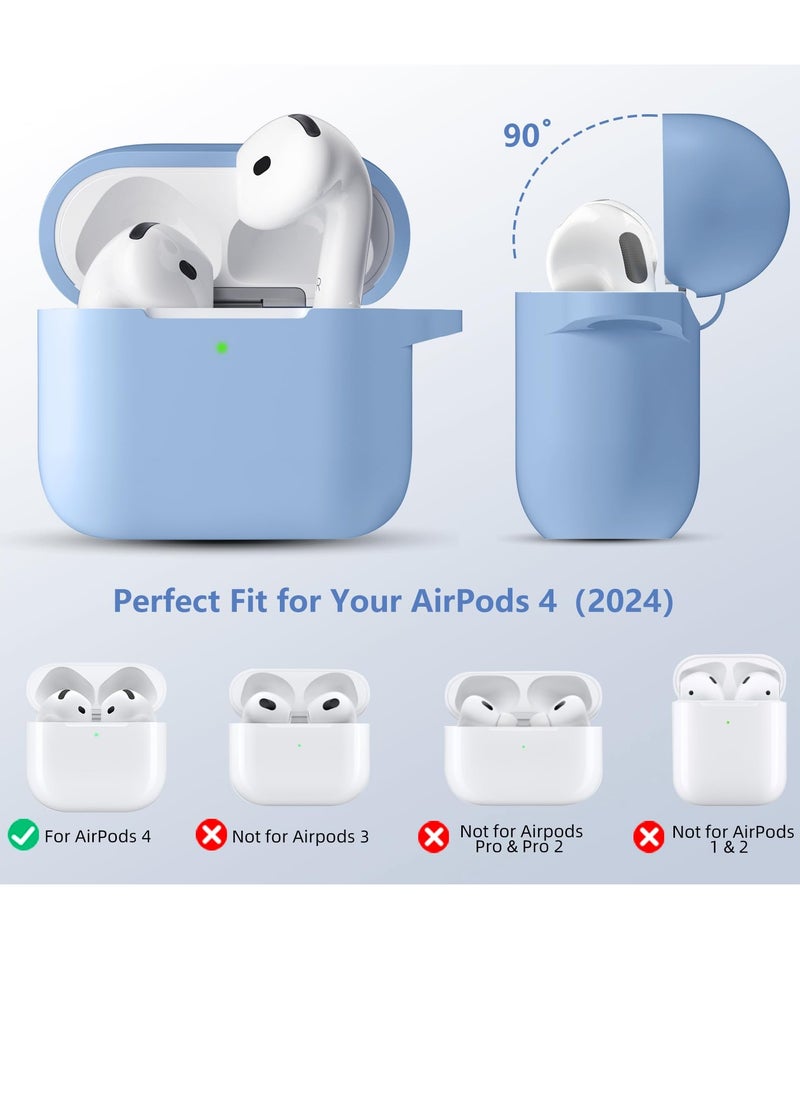 SZOXST - Compatible with AirPods 4 Case Cover, Soft Silicone Shockproof Covers for Airpods 4th Generation 2024 Cases with Keychain and Cleaning Kit Front LED Visible for Women and Men Sky Blue - Image 1