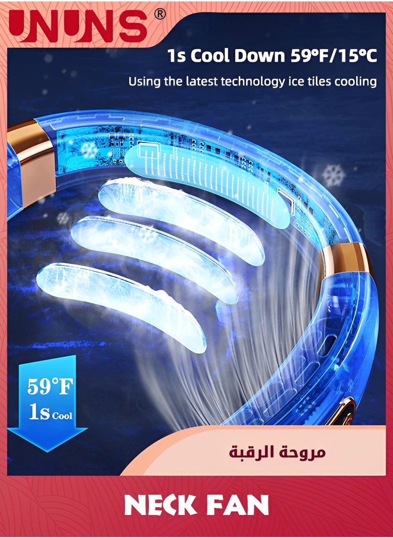 UNUNS Neck Fan,Air Conditioner With Cooling Plates,5 Speeds Blow Cold Air Adjustable LED Light,USB Rechargeable Personal Fan For Women,Portable Camping Travel,Outdoor,Blue  - Image 5