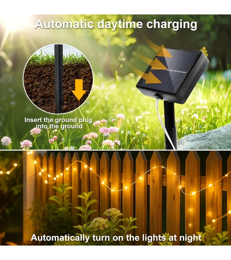 Multi Color Solar Garden Copper Wire Light 300LEDs Outdoor String Decor - Image 5