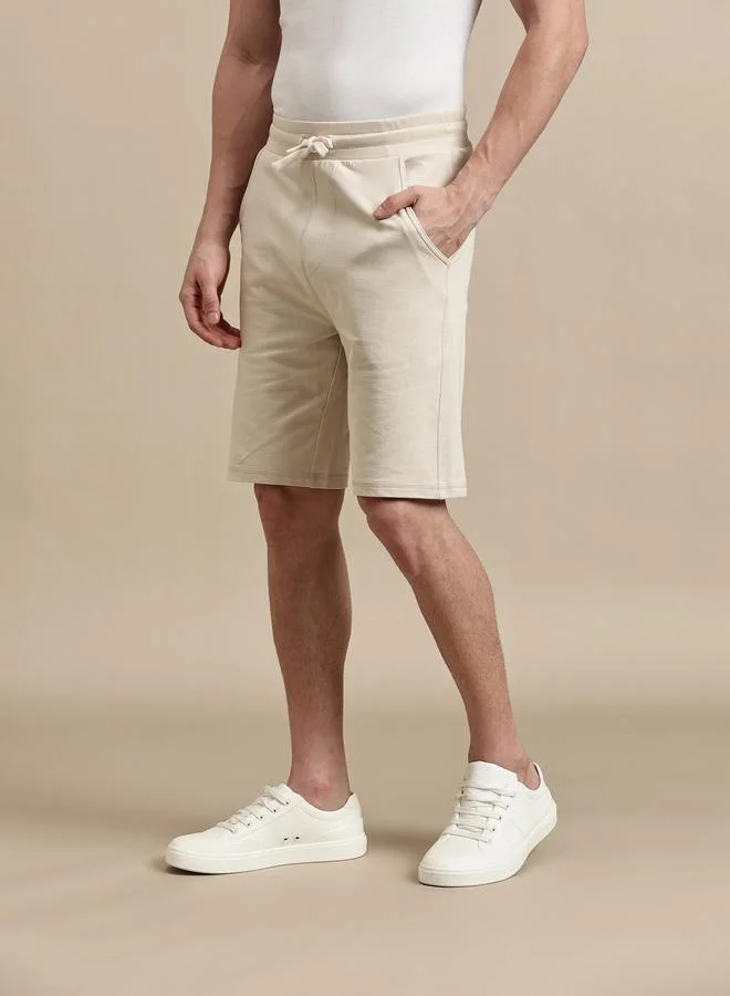 ECOLORE Men Beige Plain Cotton Shorts with Drawstring