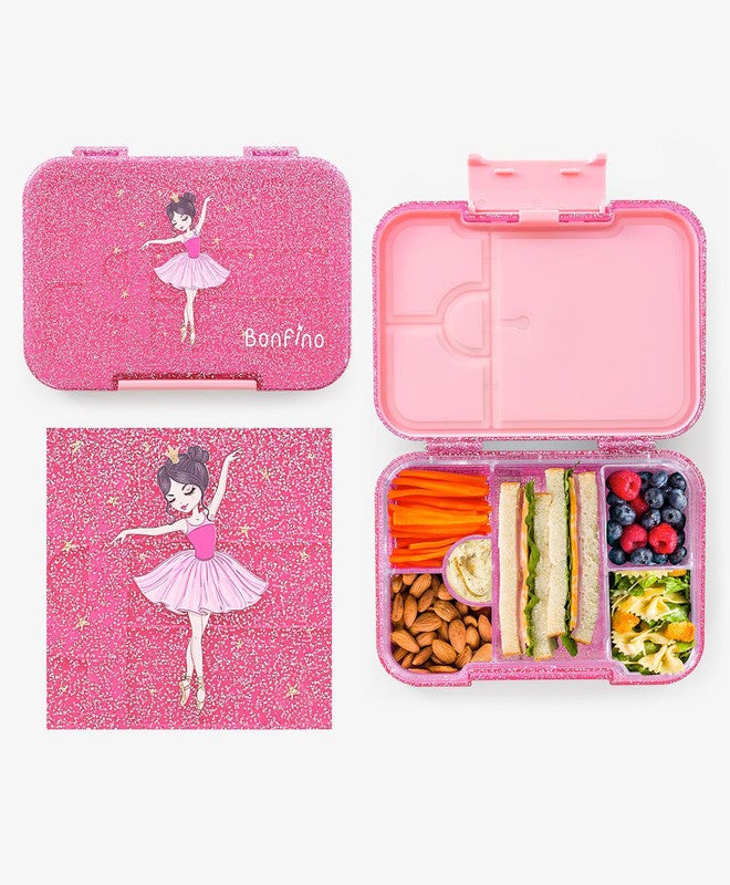 Bonfino Ballerina ABS Bento Lunch Box, BPA Free, Microwave Safe Removable Tray, 6 Adjustable Compartments, Leak Resistant, Lightweight, 3 Years+, 22x15.5x5cm, 1L - Pink - Image 1