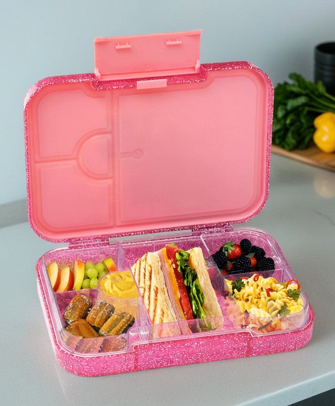 Bonfino Ballerina ABS Bento Lunch Box, BPA Free, Microwave Safe Removable Tray, 6 Adjustable Compartments, Leak Resistant, Lightweight, 3 Years+, 22x15.5x5cm, 1L - Pink - Image 2