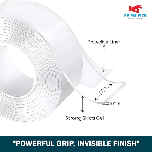 PRIME PICK Heavy Duty Double Sided Silicone Tape 2MM – Multipurpose Nano Gel Grip, Washable, Removable, Anti-Slip, 3M Long x 3CM Wide, Heat Resistant Adhesive for Home, Office, Car, Wall Mount - Image 2
