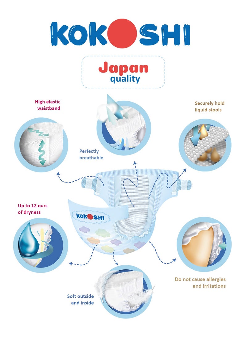 Kokoshi Premium Baby Diapers, Size 3 for babies 5-10kg x 124pcs, Eco-friendly and Hypoallergenic Nappies, Japan Quality Ultimate Softness Leakproof for Skin Care Protection (DM-124) - Image 2