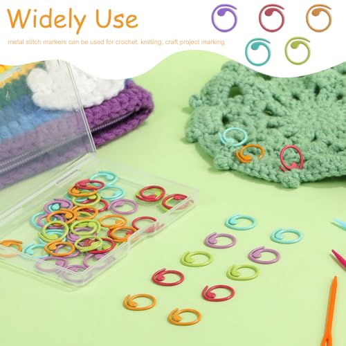 Lokunn 50 Pcs Crochet Stitch Markers, 5 Color Helical-Shaped Stitch Markers for Crocheting, 9 Pcs Large Eye Blunt Sewing Needles with Storage Box for DIY and Craft Sewing - Image 4
