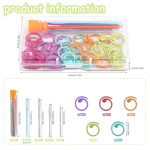 Lokunn 50 Pcs Crochet Stitch Markers, 5 Color Helical-Shaped Stitch Markers for Crocheting, 9 Pcs Large Eye Blunt Sewing Needles with Storage Box for DIY and Craft Sewing - Image 2