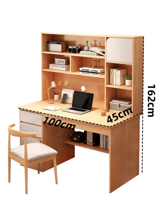 AUTOYSUR Computer Desk,Large Standing Desk, Easy-to-Assemble Study Desk For Home, Bedroom, Office Durable Wood Table,Storage Shelves Ideal For Gaming Working And Learning,100x45x162cm (Light Walnut) - Image 2