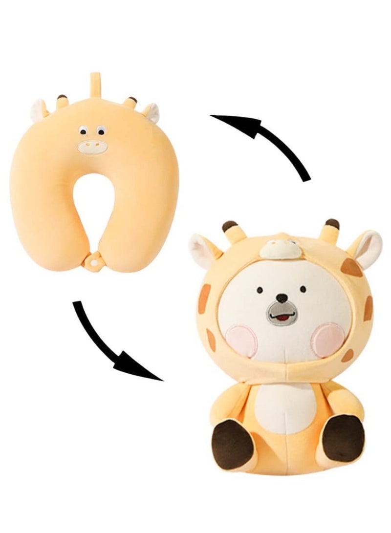 واي آند دي 2-in-1 Travel Pillow for Kids - Plushie that Converts into a U-Shaped Neck Ultimate Comfort During Airplane, Car, Train, Bus Trip Giraffe - Image 1