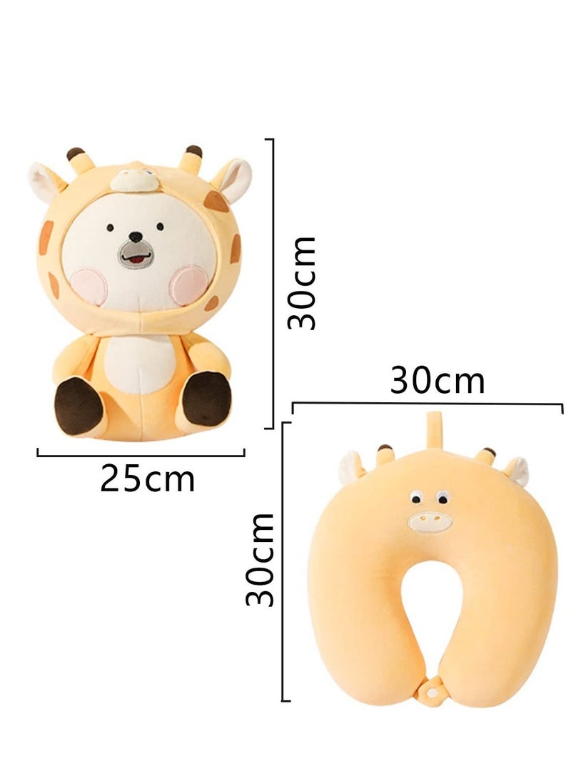 واي آند دي 2-in-1 Travel Pillow for Kids - Plushie that Converts into a U-Shaped Neck Ultimate Comfort During Airplane, Car, Train, Bus Trip Giraffe - Image 2