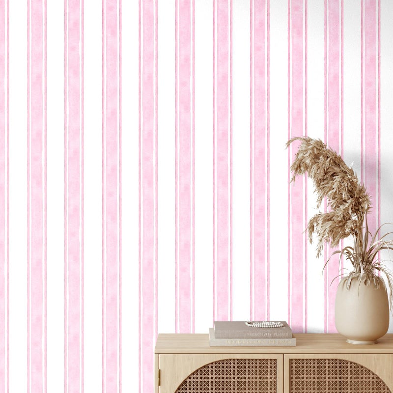 Affrolling Striped Peel and Stick Wallpaper Watercolor Stripe Self Adhesive Wallpaper Decal for Bedroom Cabinet Drawer Furniture Wall Decor 1575 x 11811Pink