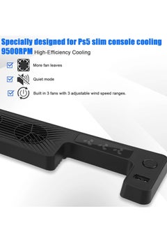 KJH Cooling Fan with USB Port for PS5 Slim Digital/Disc Edition  PlayStation 5 Slim Cooler Equipped with 3 Quiet 9500-Speed Fans and LED Light  - Image 2