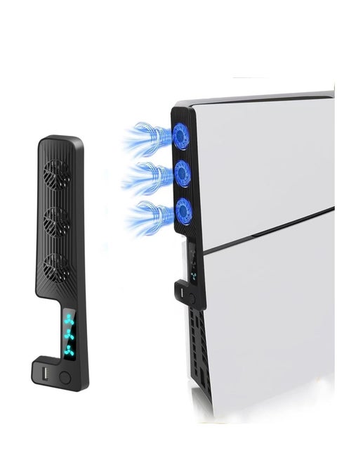 Cooling Fan with USB Port for PS5 Slim Digital/Disc Edition  PlayStation 5 Slim Cooler Equipped with 3 Quiet 9500-Speed Fans and LED Light