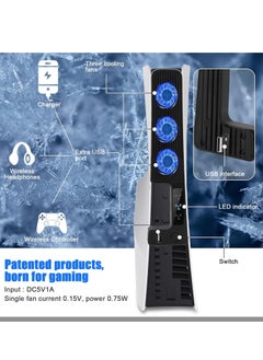 KJH Cooling Fan with USB Port for PS5 Slim Digital/Disc Edition  PlayStation 5 Slim Cooler Equipped with 3 Quiet 9500-Speed Fans and LED Light  - Image 4