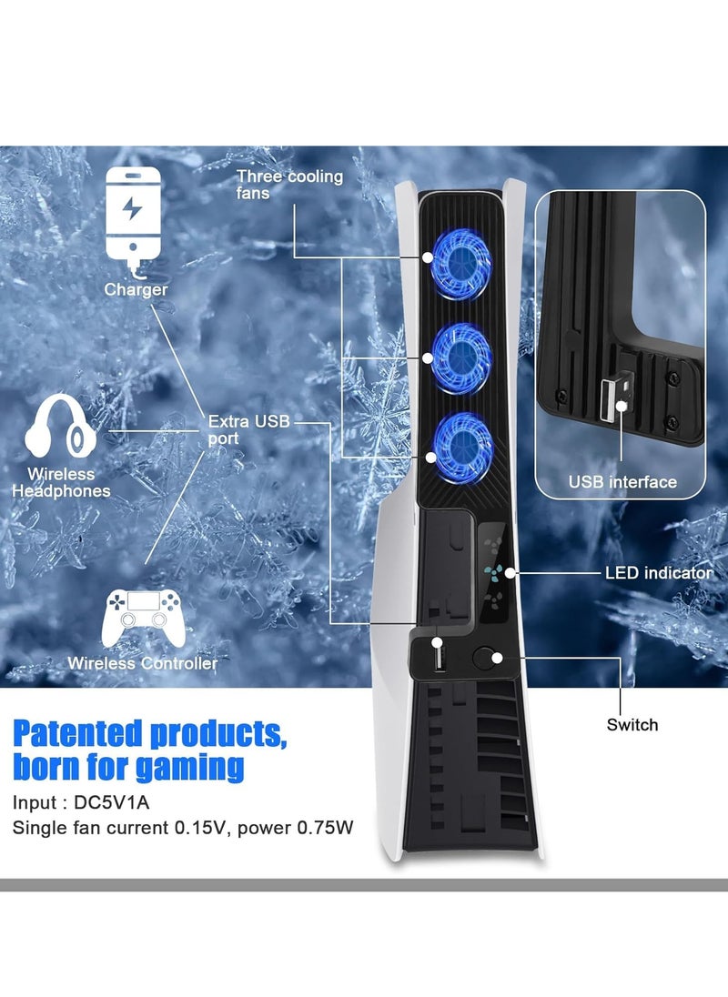 KJH - Cooling Fan with USB Port for PS5 Slim Digital/Disc Edition  PlayStation 5 Slim Cooler Equipped with 3 Quiet 9500-Speed Fans and LED Light - Image 1