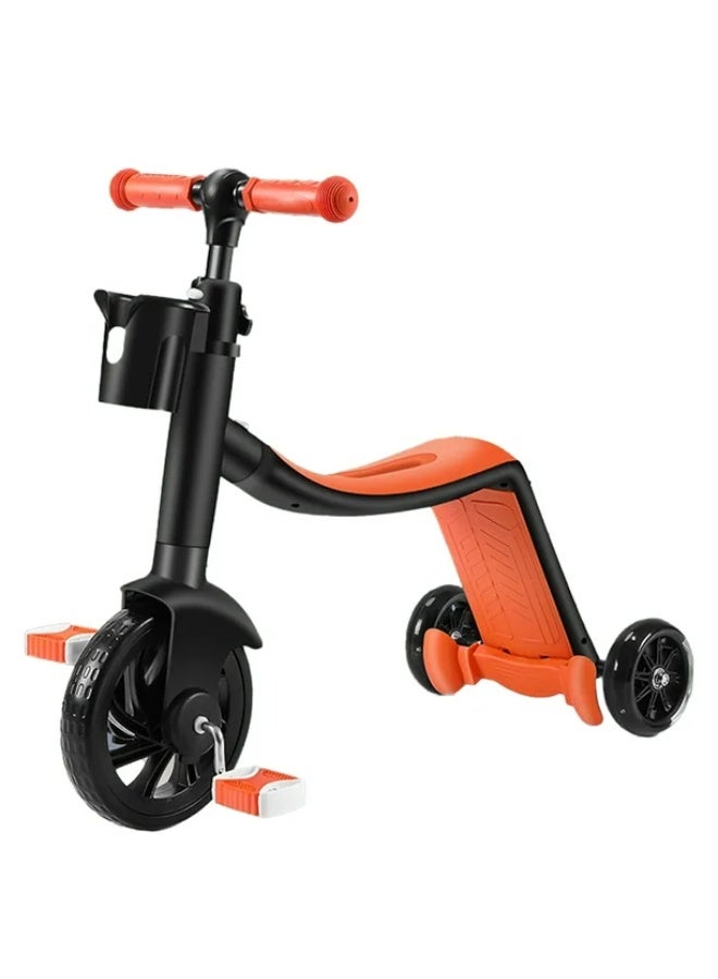 3-in-1 Kids Scooter, Convertible Design Adjustable Height - Orange - Image 1