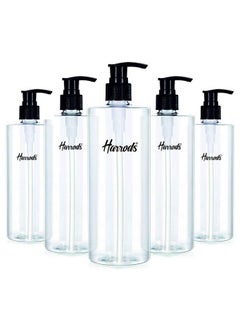 Harrods 5 Pieces - Empty Shampoo Pump Bottles Refillable Dispenser Container Liquid Soap Dispenser Pump Lotion Bottle Plastic Cylinder With Pumps - 500 Ml Each (Transparent)  - Image 1